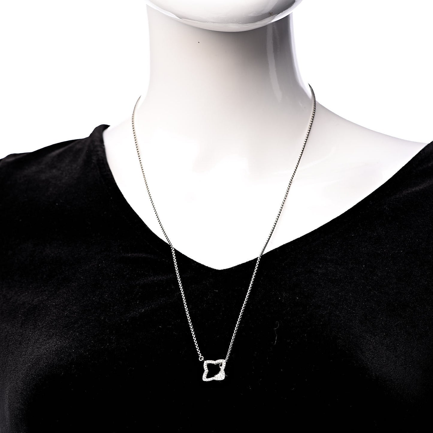 Sterling Silver 18K Yellow Gold Diamond Quatrefoil Pendant Necklace
