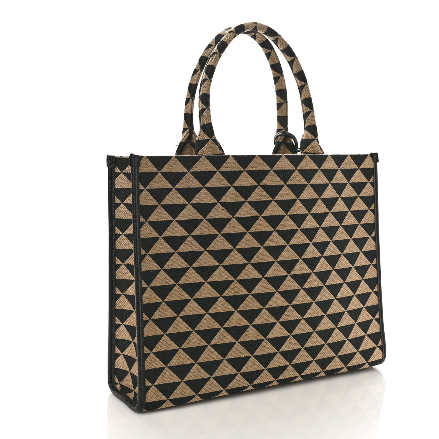 Jacquard Saffiano Triangolo Symbole Embroidered Large Tote Black Corda