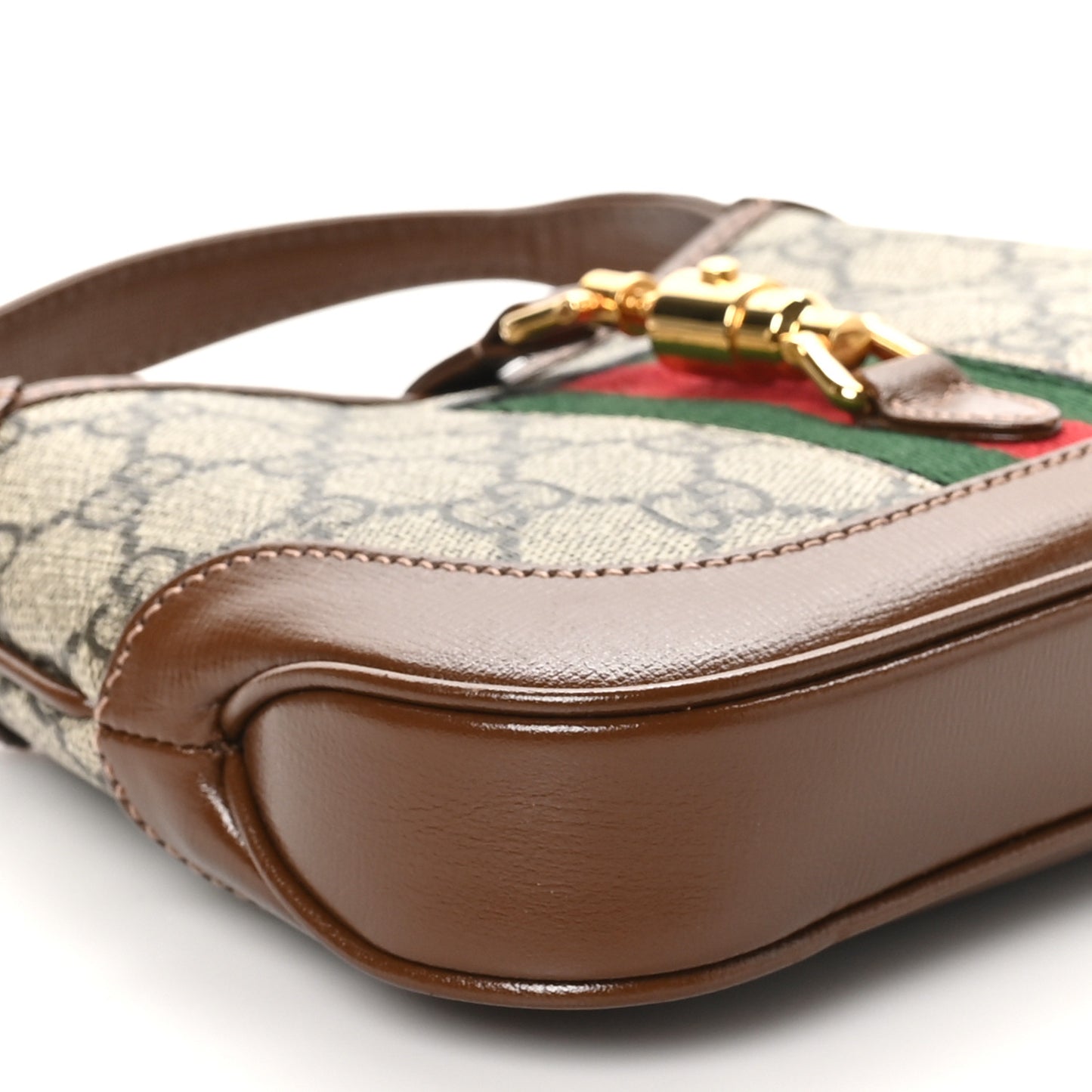 GG Supreme Monogram Azalea Calfskin Web Mini Jackie 1961 Hobo Beige Ebony Brown Sugar
