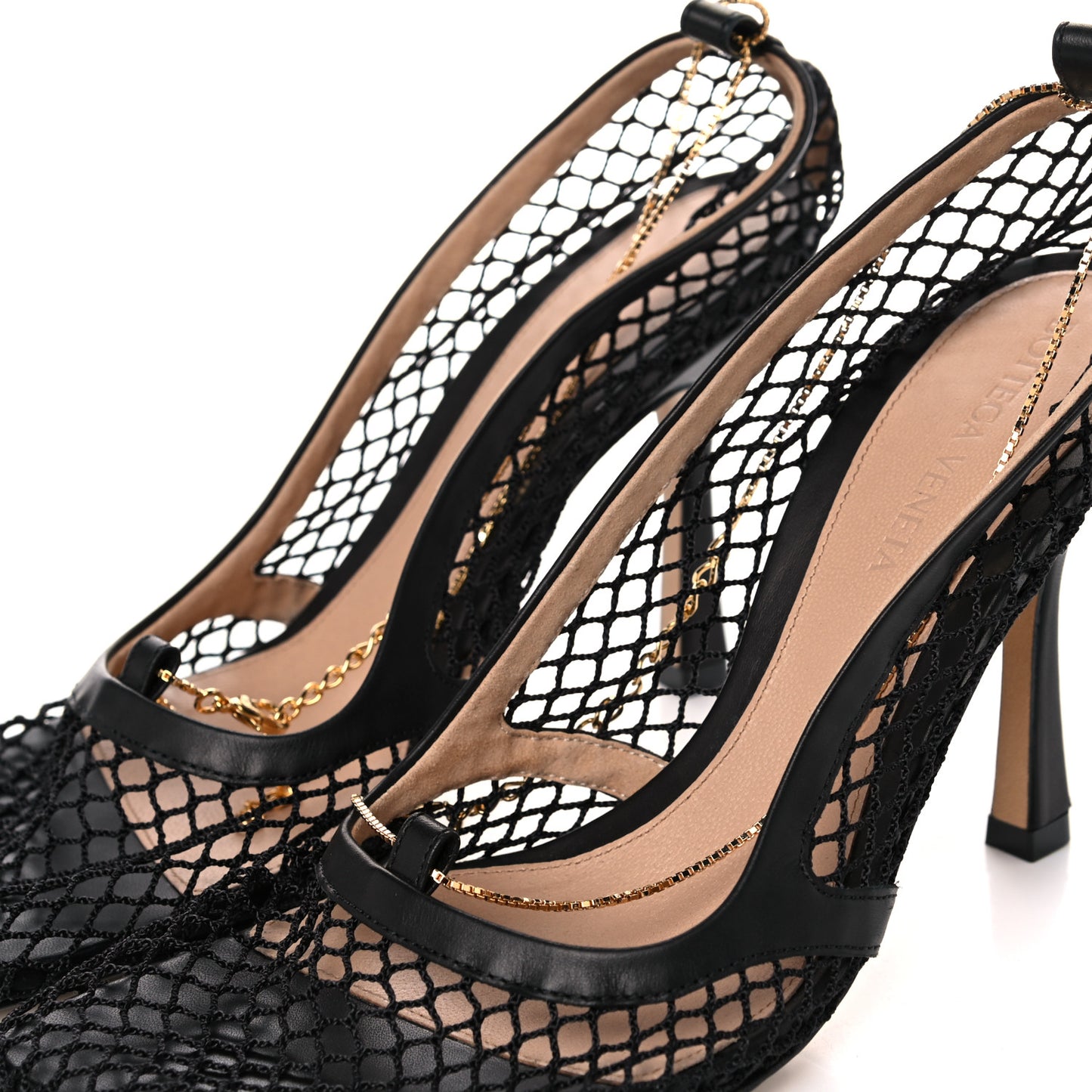 Mesh Calfskin Chain Stretch Pumps 36.5 Black