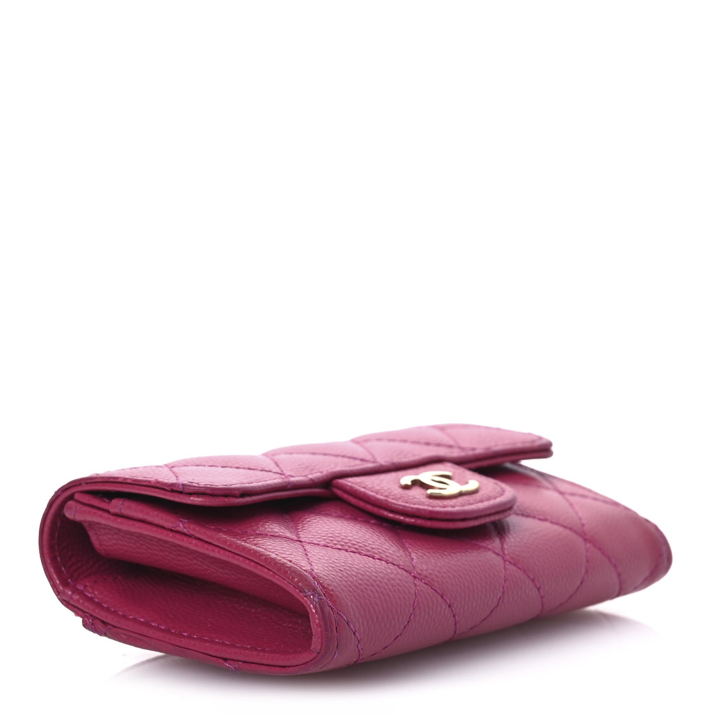 Caviar Quilted Flap Card Holder Wallet Dark Pink