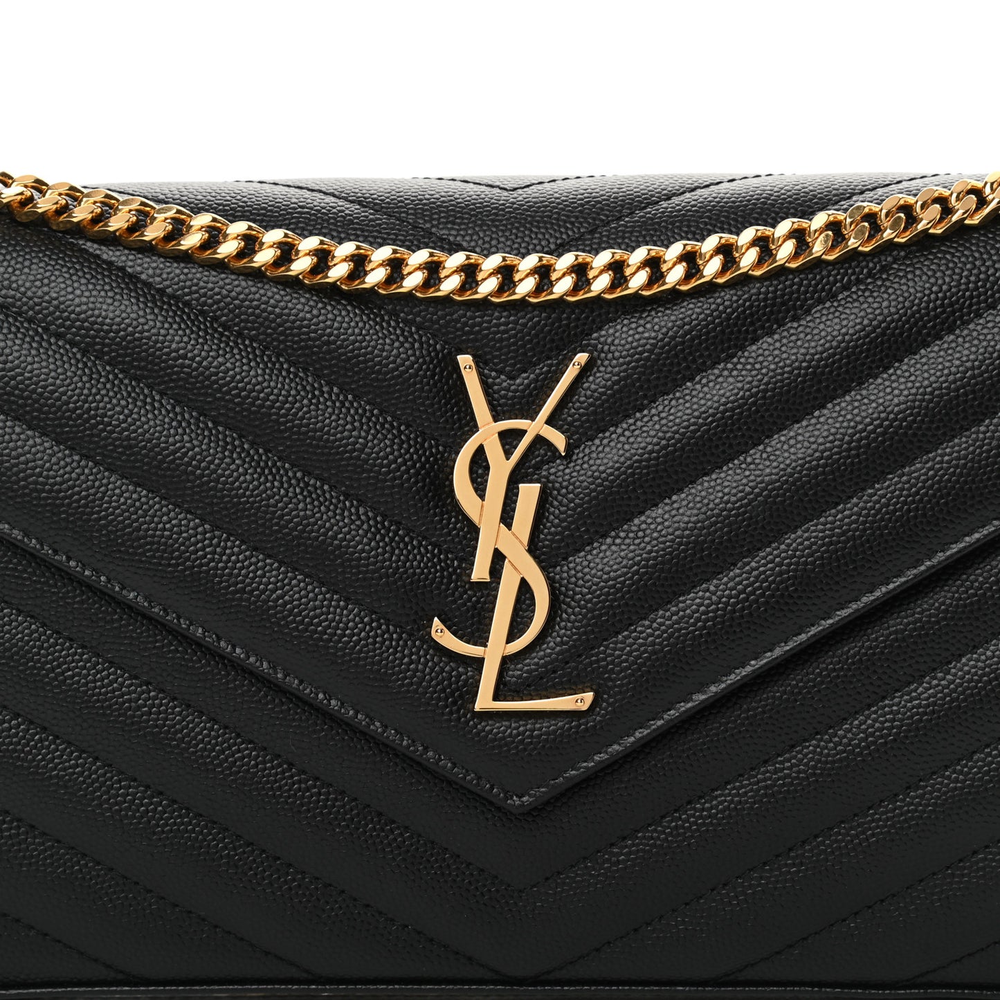 Grain De Poudre Matelasse Chevron Monogram Chain Wallet Black