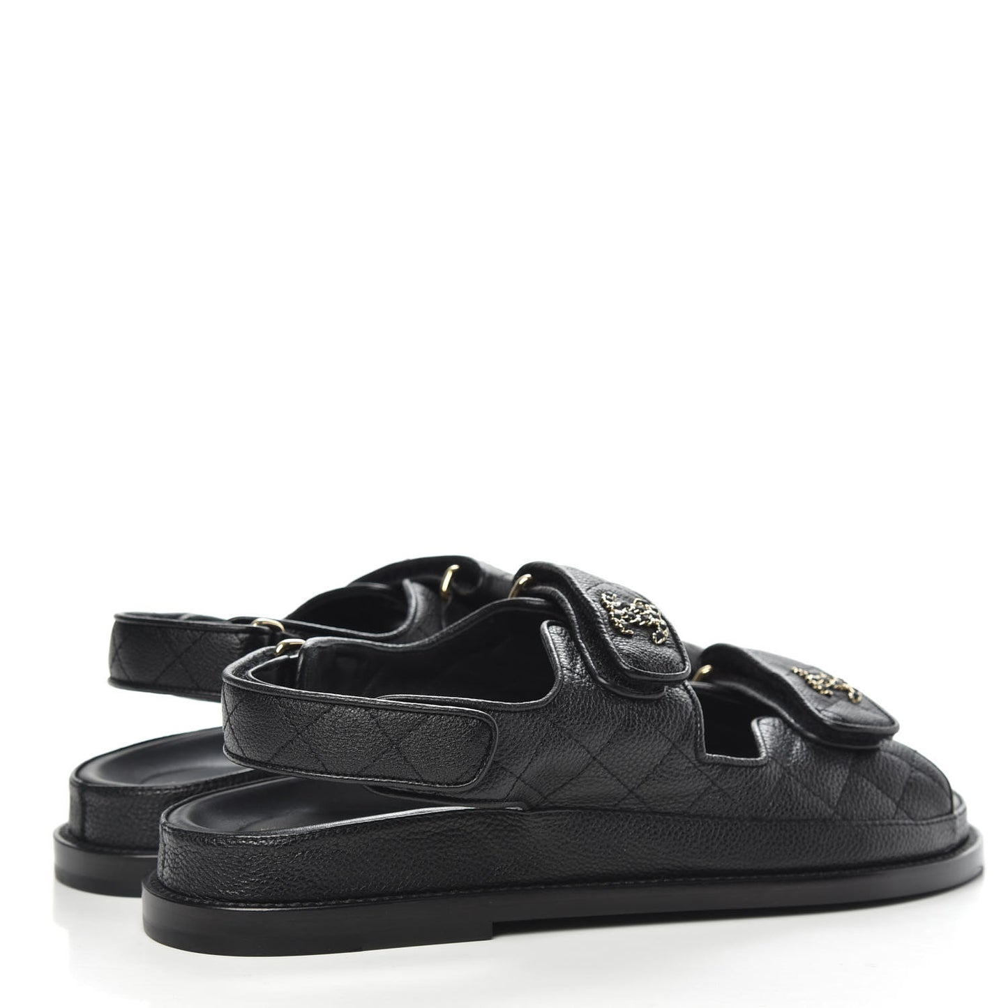 Grained Calfskin Velcro Dad Sandals 38 Black