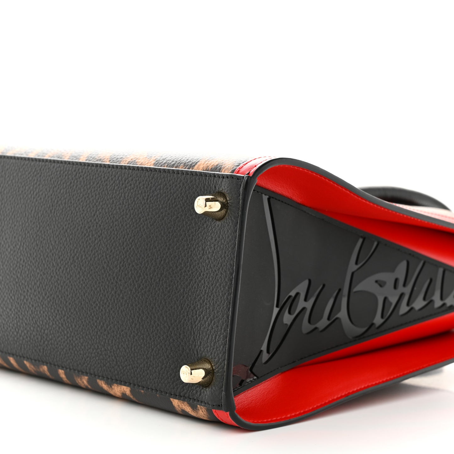 Calfskin Leopard Jacquard Spiked Medium Paloma Red Black