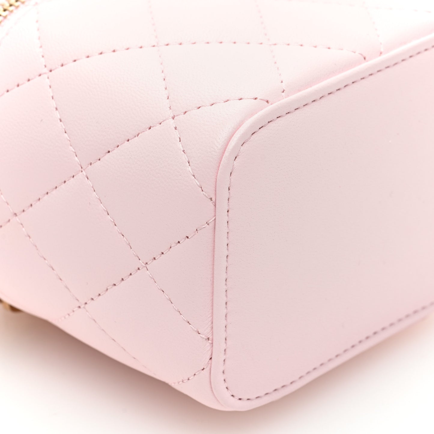Lambskin Quilted Top Handle Mini Vanity Case With Chain Light Pink