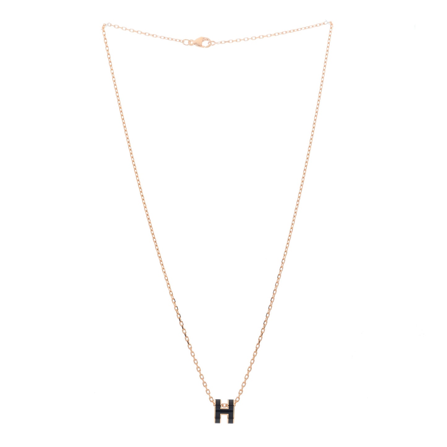 Lacquered Rose Gold Mini Pop H Pendant Necklace Black