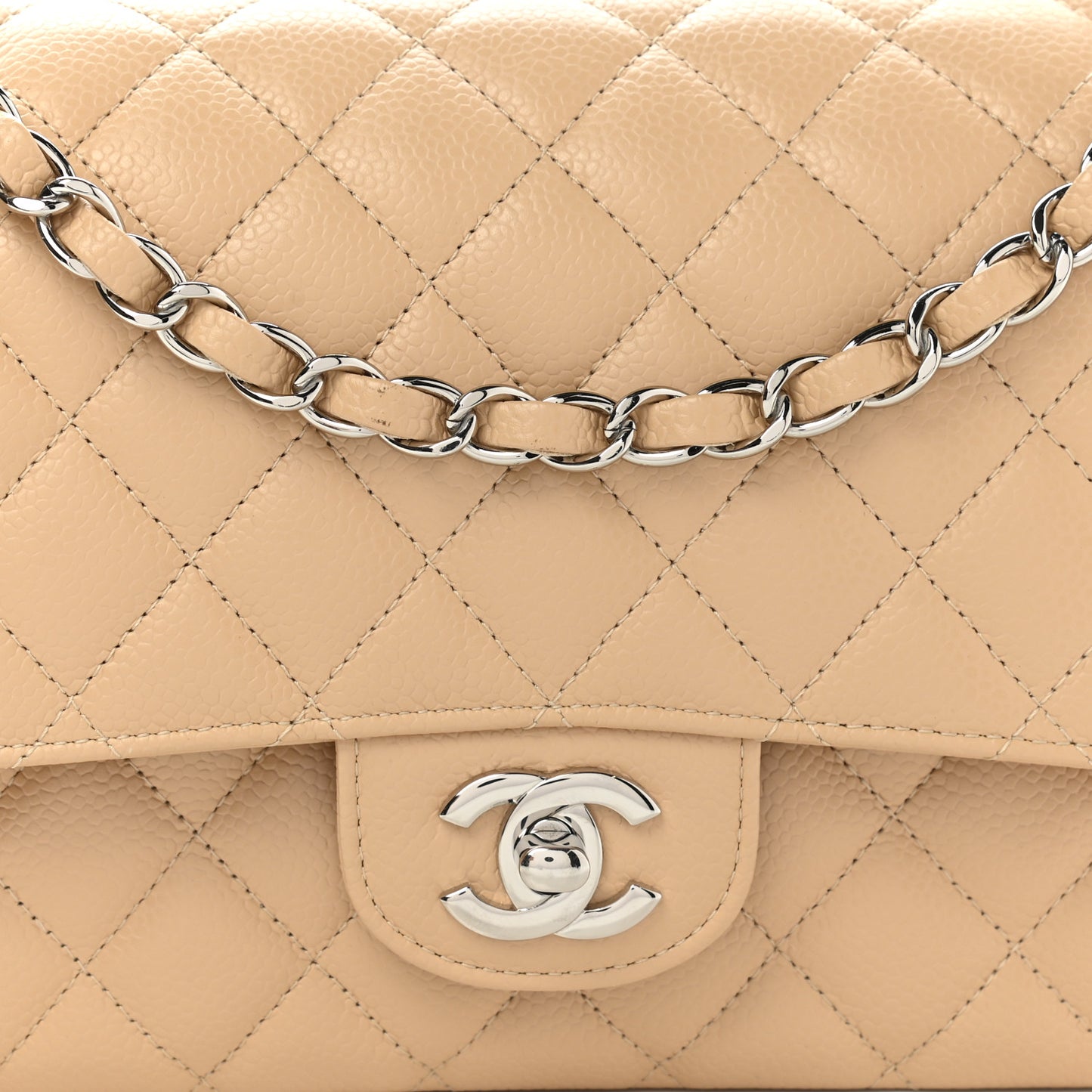 Caviar Quilted Medium Double Flap Beige Clair