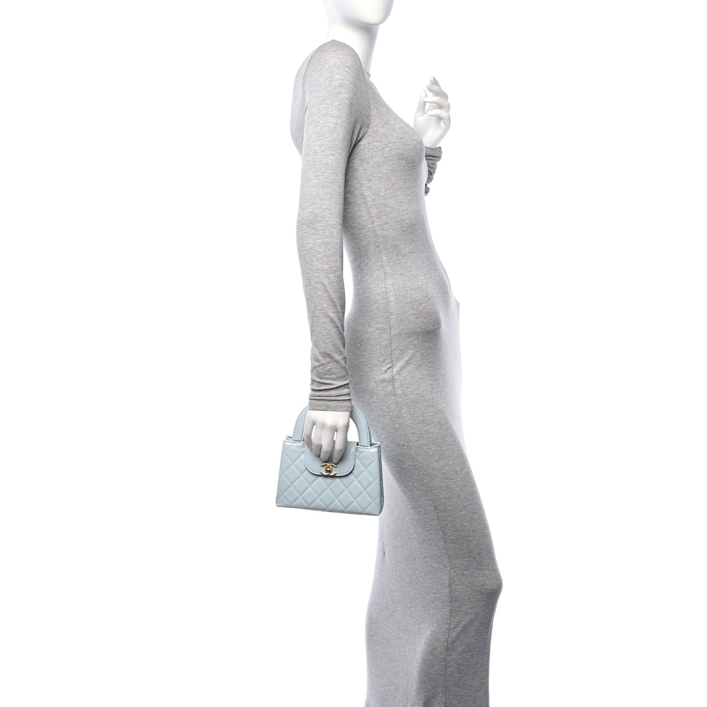 Shiny Aged Calfskin Quilted Nano Kelly Shopper Light Blue