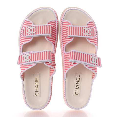 Printed Cotton Velcro Dad Flat Mules 41 White Pink