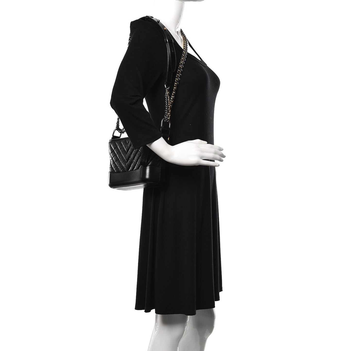 Aged Calfskin Chevron Quilted Small Gabrielle Hobo Black