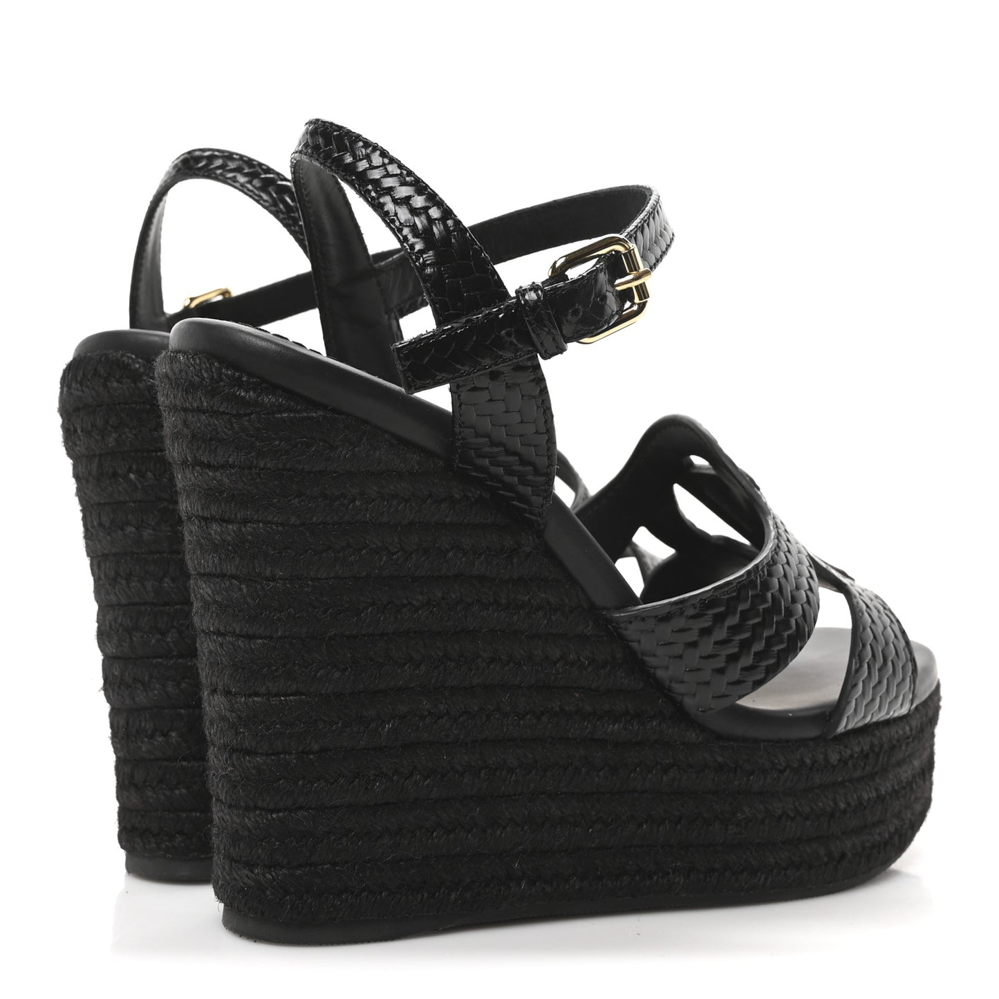 Calfskin LV Isola Espadrille Wedge Sandals 38 Black