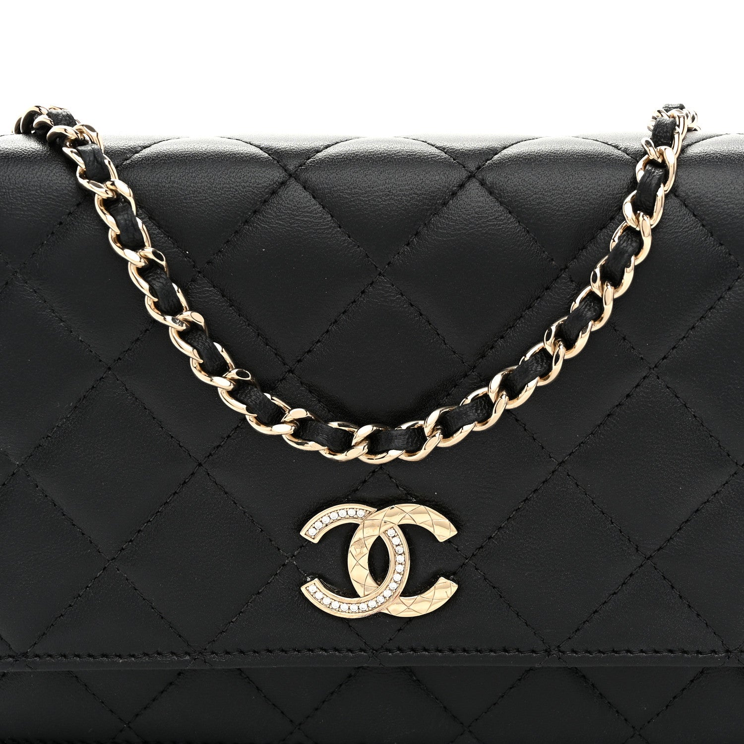 Chanel Lambskin Quilted Crystal CC Wallet On Chain WOC Black 9 of 11