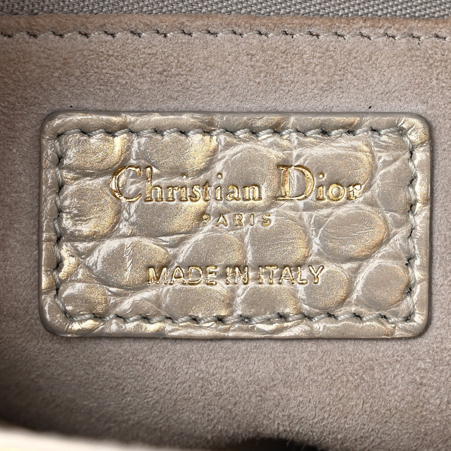 Metallic Alligator Medium Lady Dior White Grey