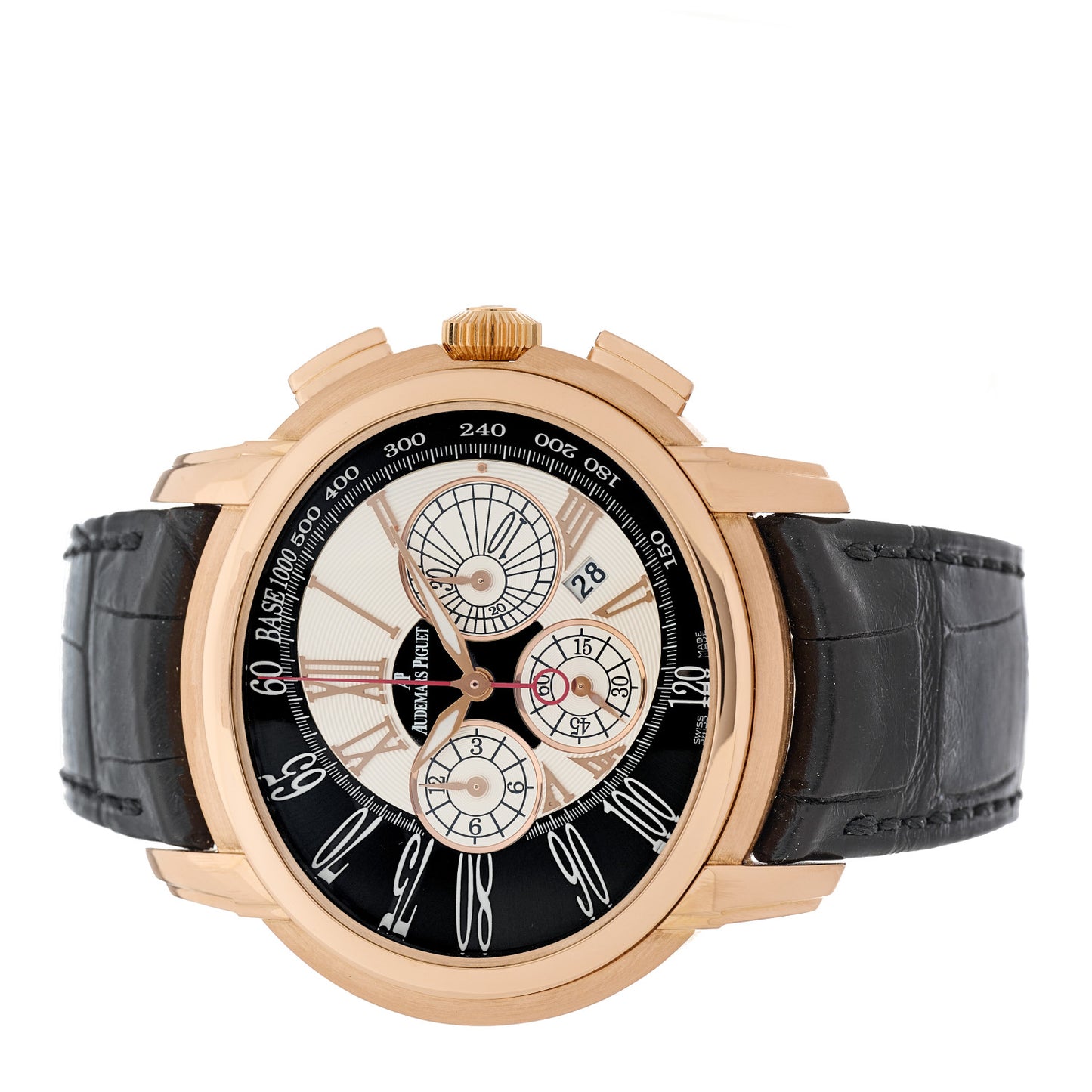 18K Rose Gold Alligator 47mm Millenary Chronograph Automatic Watch Black 26145OR.OO.D093CR.01