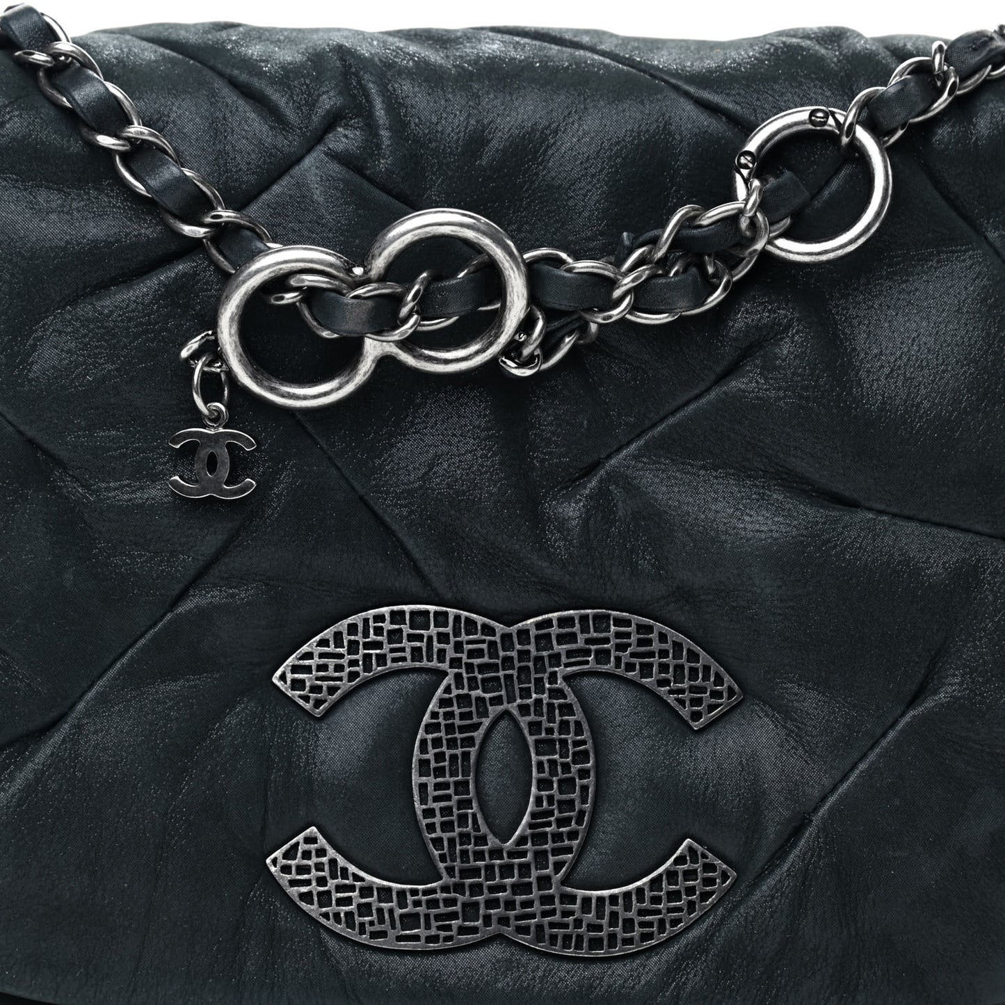 Iridescent Calfskin Glint Flap Black