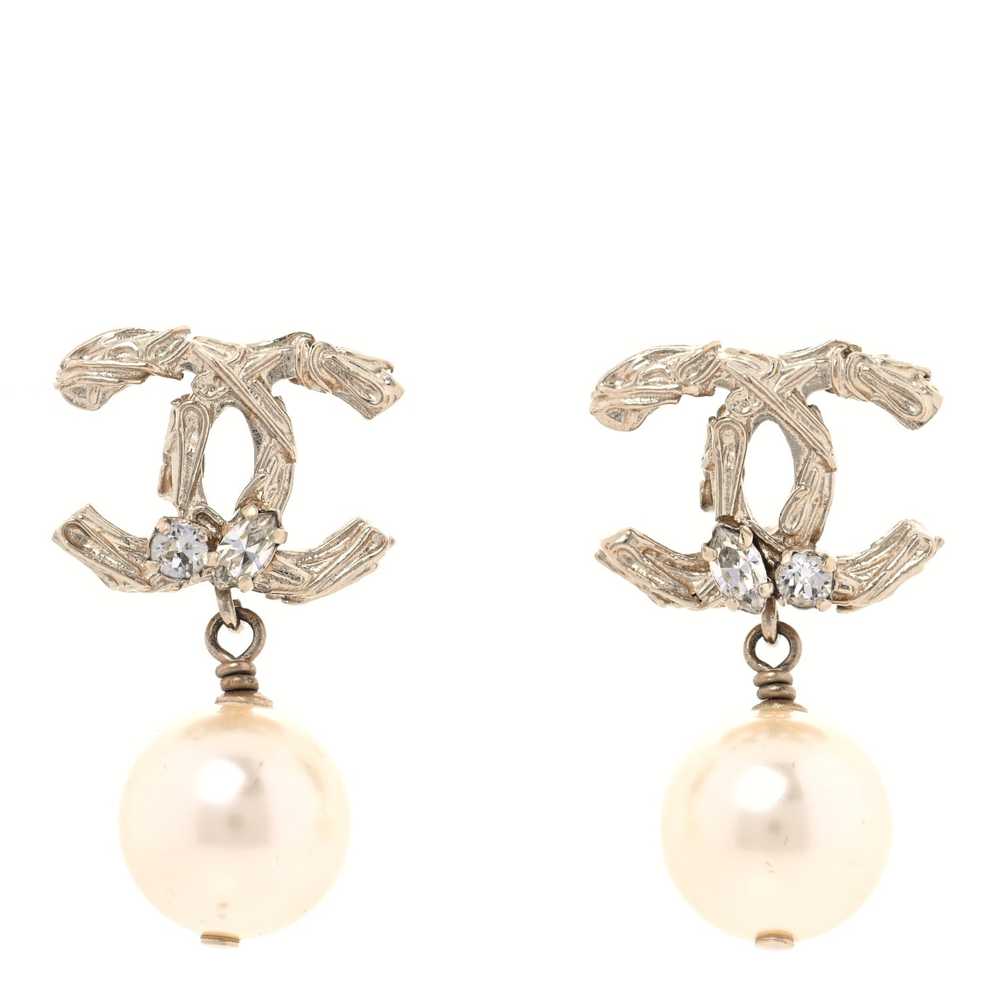 Pearl Crystal CC Drop Earrings Gold