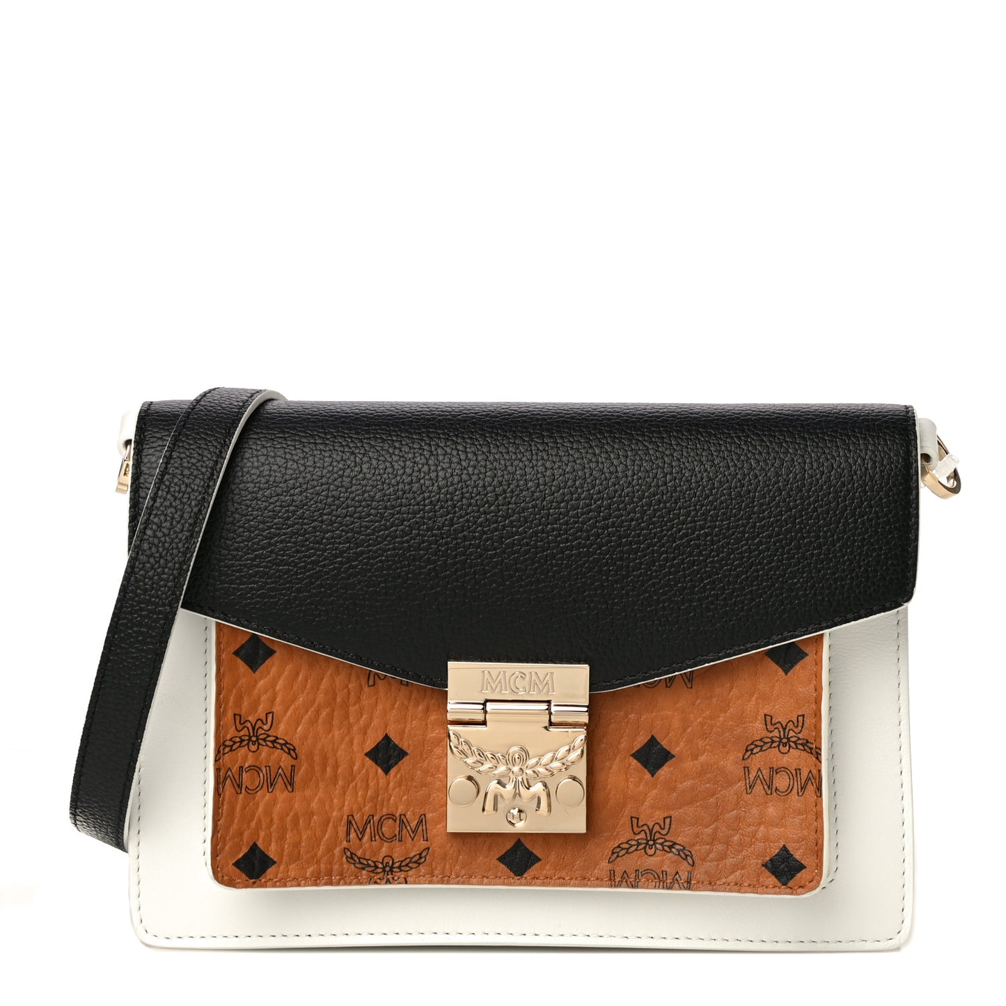 Calfskin Visetos Small Patricia Crossbody Bag Cognac Black