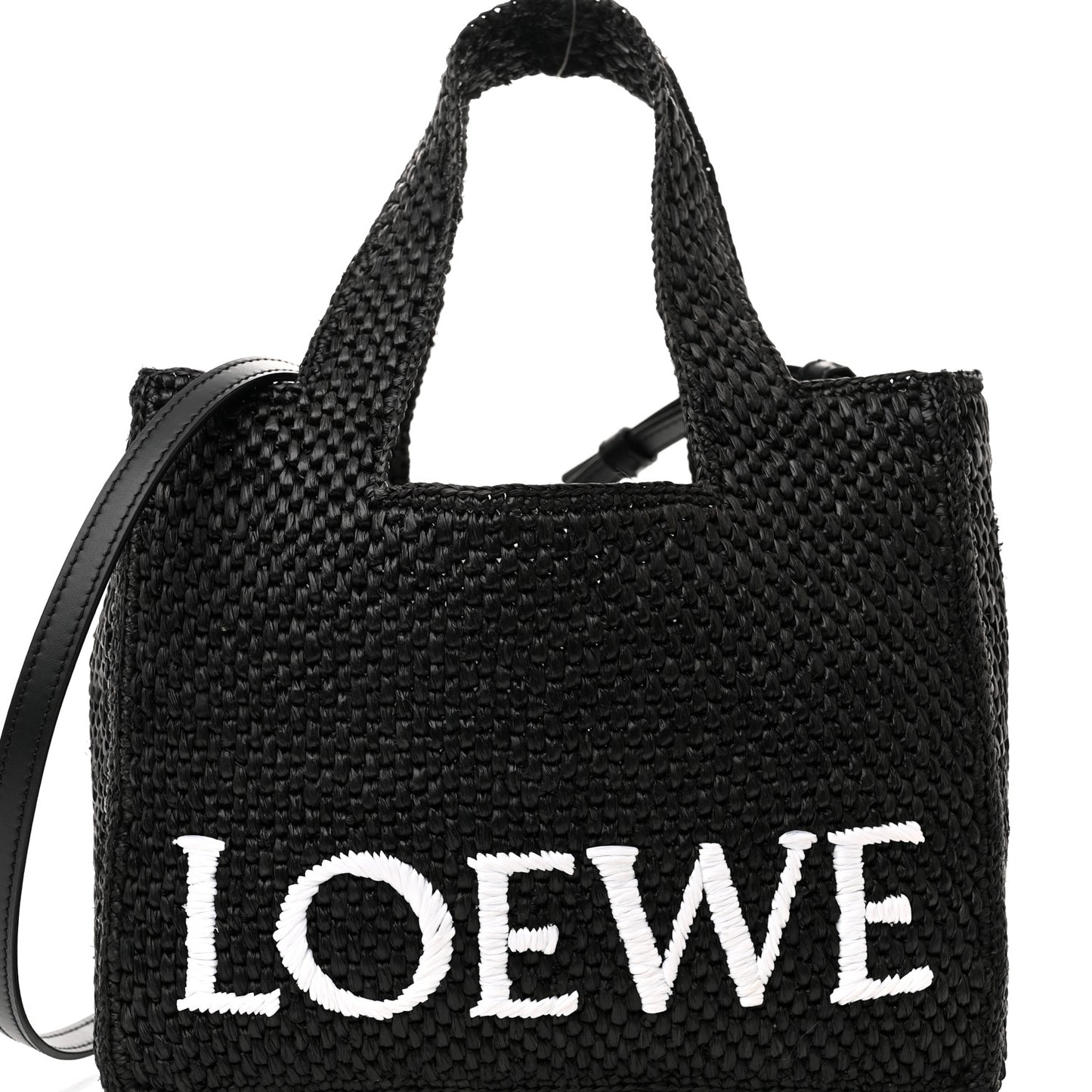 Raffia Small Paula's Ibiza Logo Tote Black White
