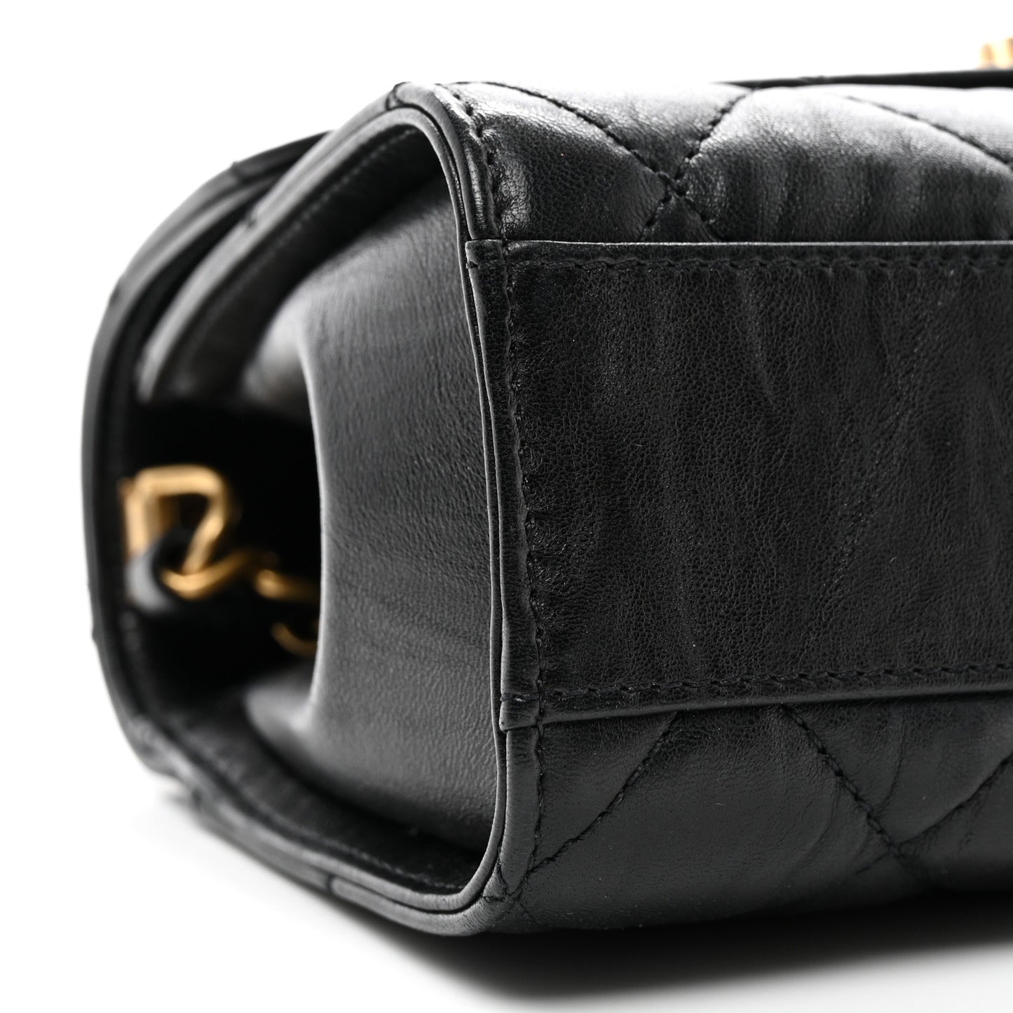 Crumpled Lambskin Quilted Mini CC Links Top Handle Flap Black