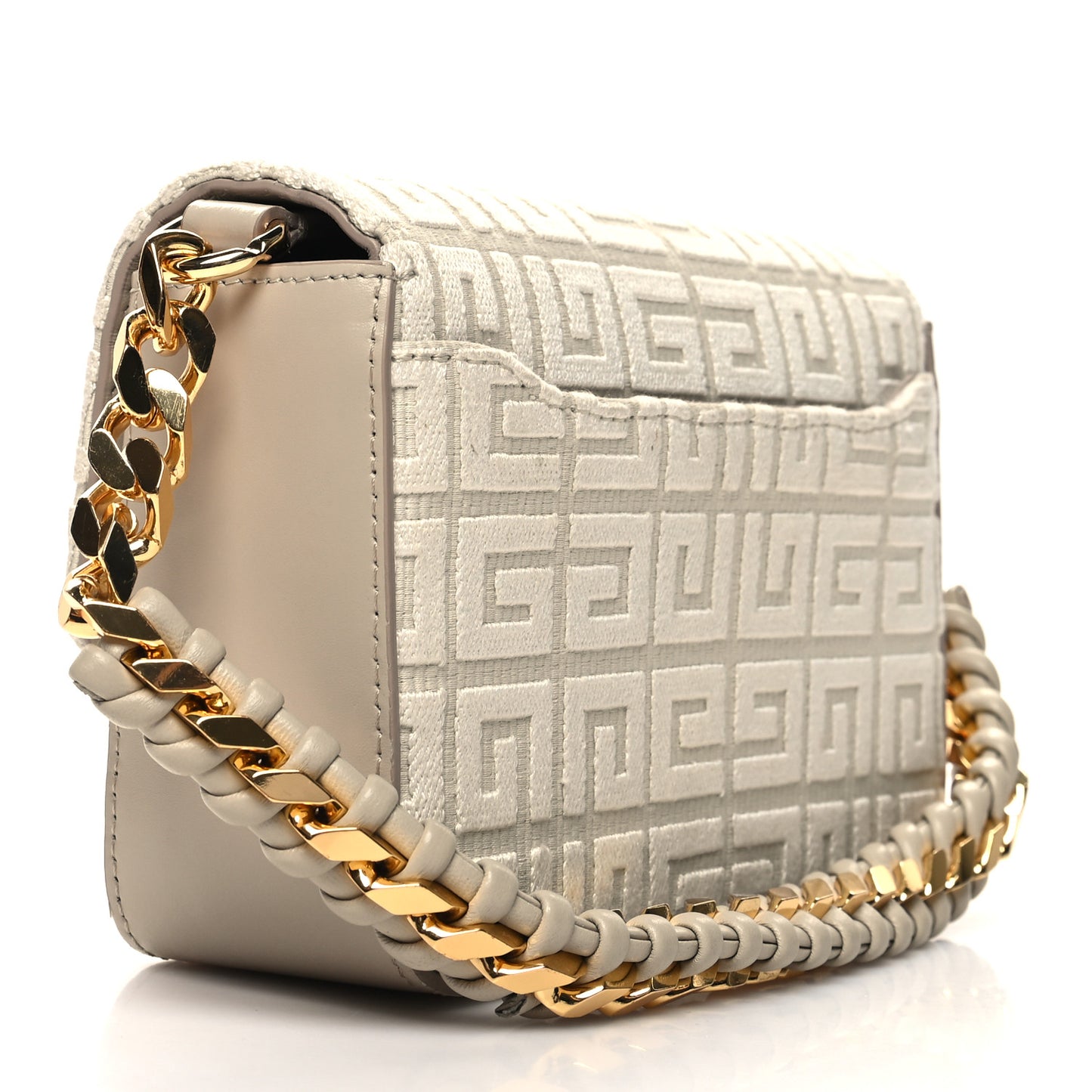 Canvas Embroidered Small 4G Woven Chain Crossbody Beige