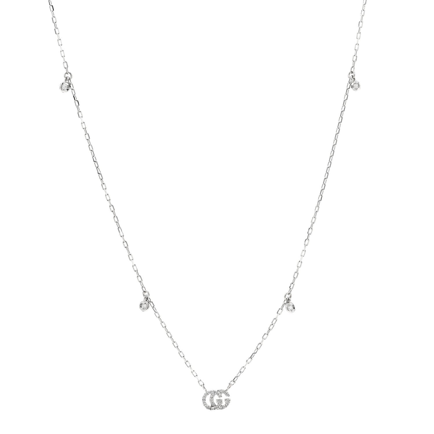 Gucci 18K White Gold Diamond Running GG Pendant Necklace 1754408