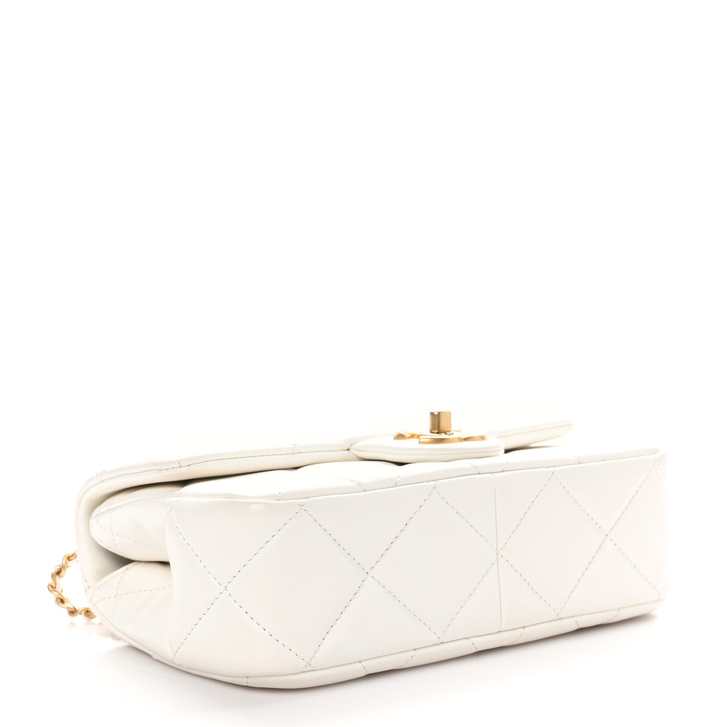 Lambskin Quilted Small Double Pearl Flap White