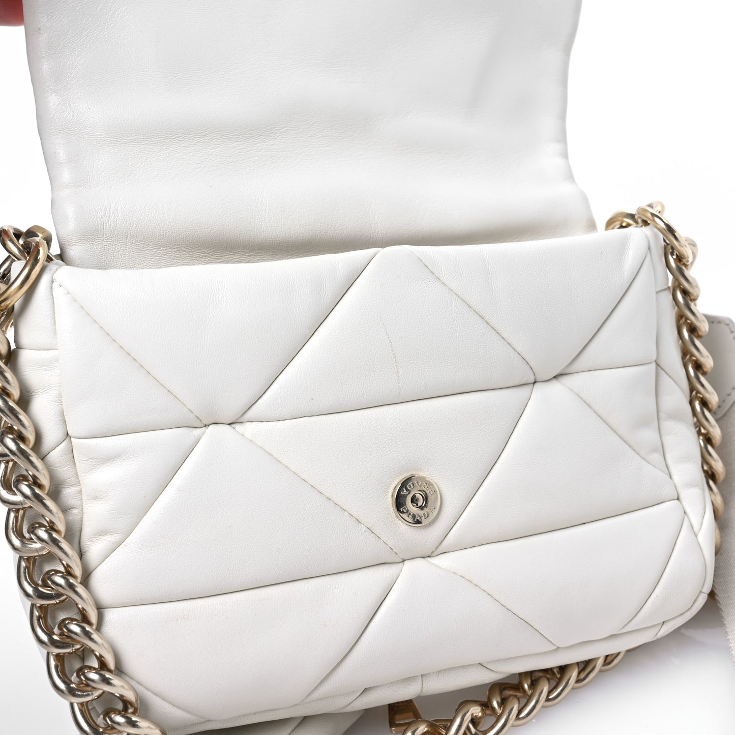 Nappa Re-Nylon Triangle Quilted Patchwork System Flap Shoulder Bag White