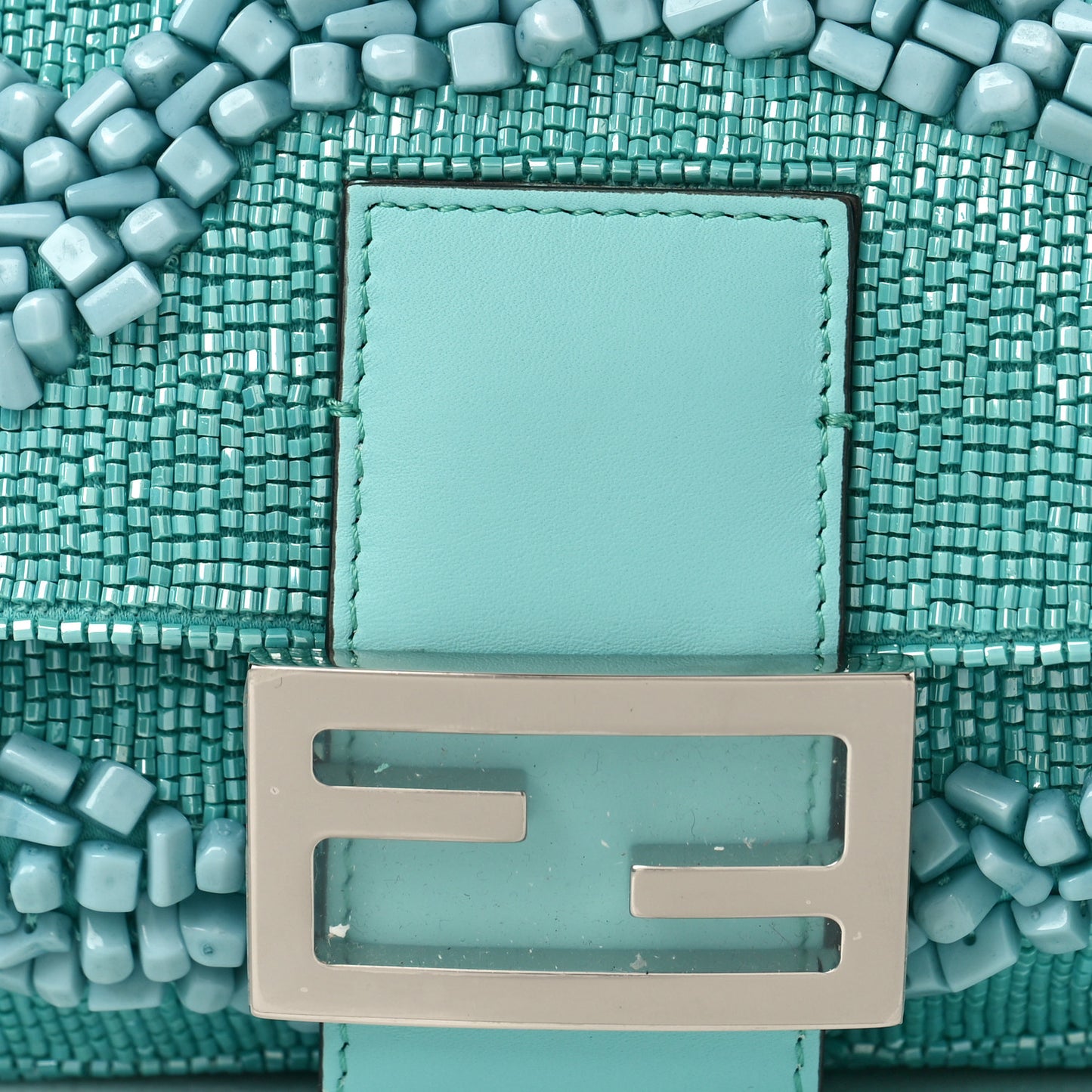 Rolling Stone Vitello Seta Bead Embroidered Re-Edition Baguette Spring Turquoise