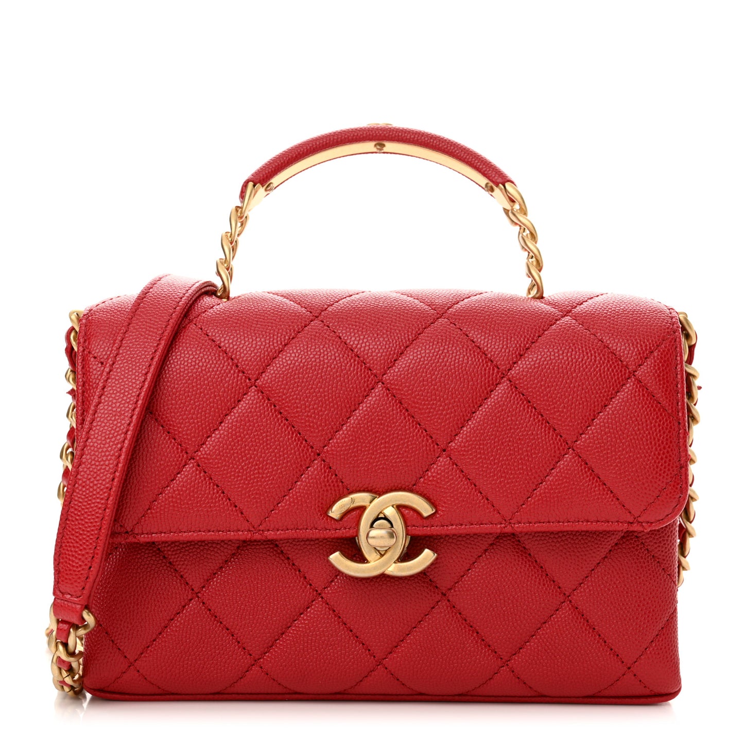 Caviar Quilted Small Carry Me Top Handle Flap Red