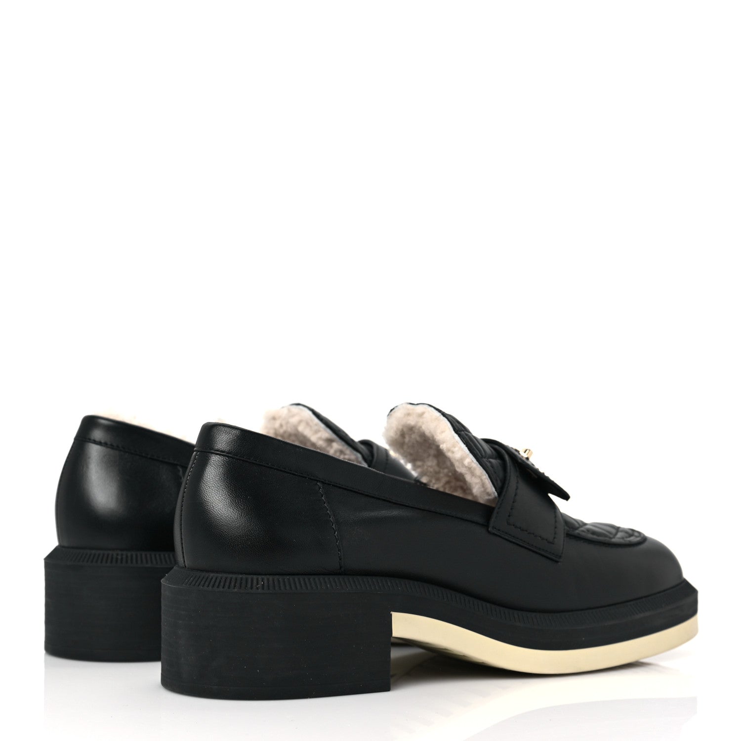 Chanel Lambskin Shearling Quilted CC Turnlock Loafers 40 Black 4 of 8
