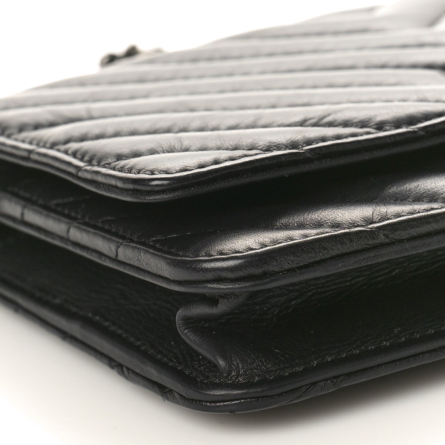 Aged Calfskin Chevron Quilted Reissue Wallet On Chain WOC Black