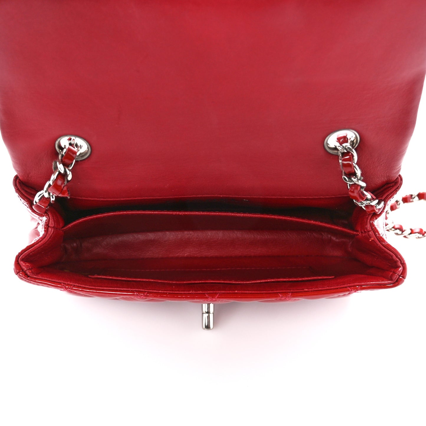 Patent Calfskin Quilted Extra Mini Rectangular Flap Red