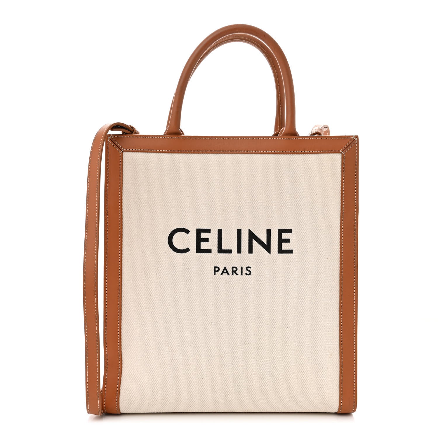 Celine Canvas Calfskin Logo Print Small Vertical Cabas Natural Tan 1 of 15