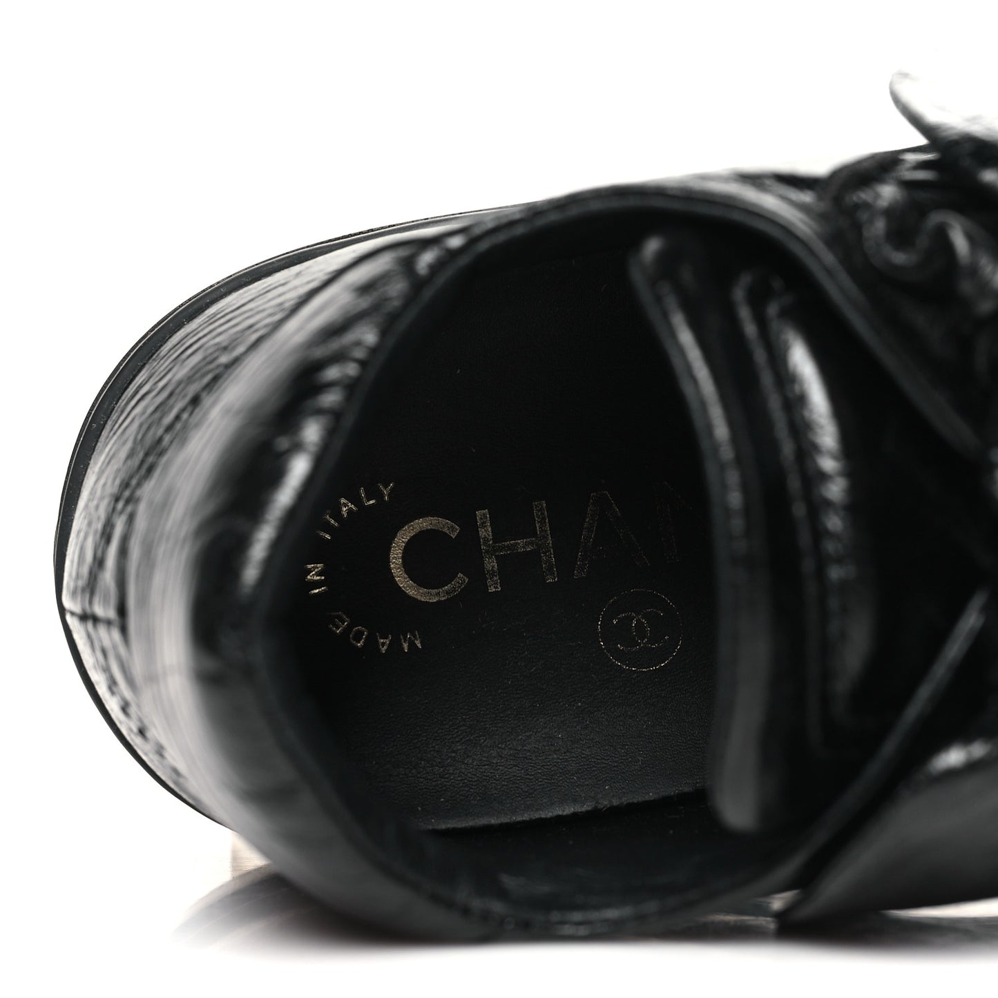 Crumpled Calfskin Womens CC Bow Sneakers 35.5 Black