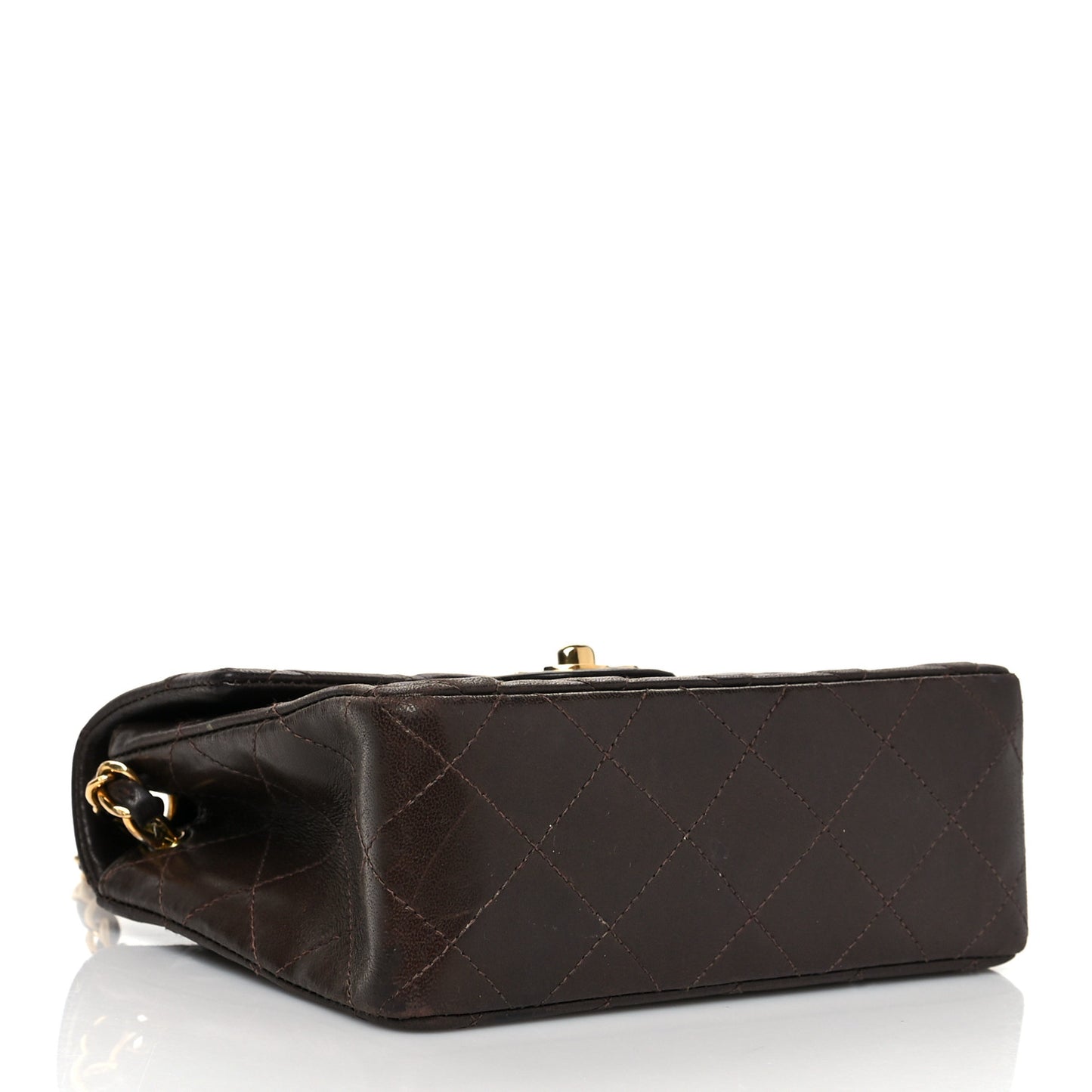 Lambskin Quilted Mini Square Flap Bag Dark Brown