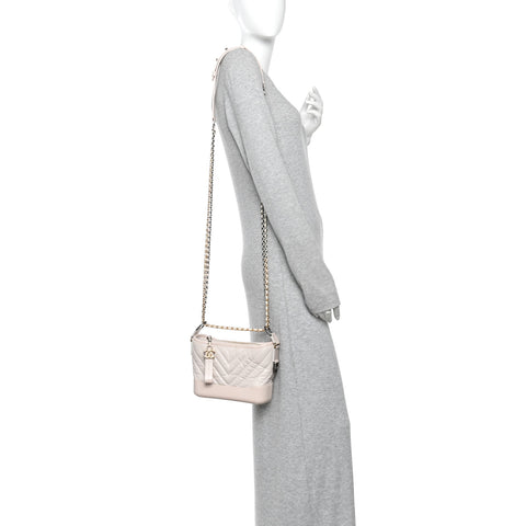 Aged Calfskin Chevron Quilted Small Gabrielle Hobo Beige