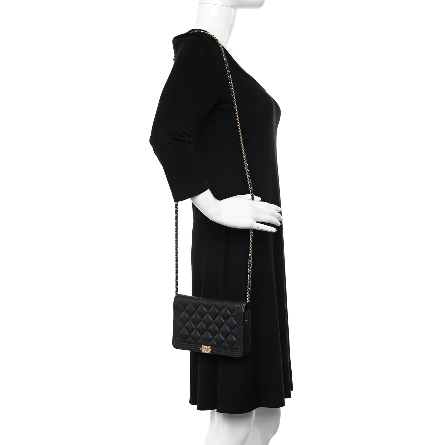 Caviar Quilted Boy Wallet On Chain WOC Black