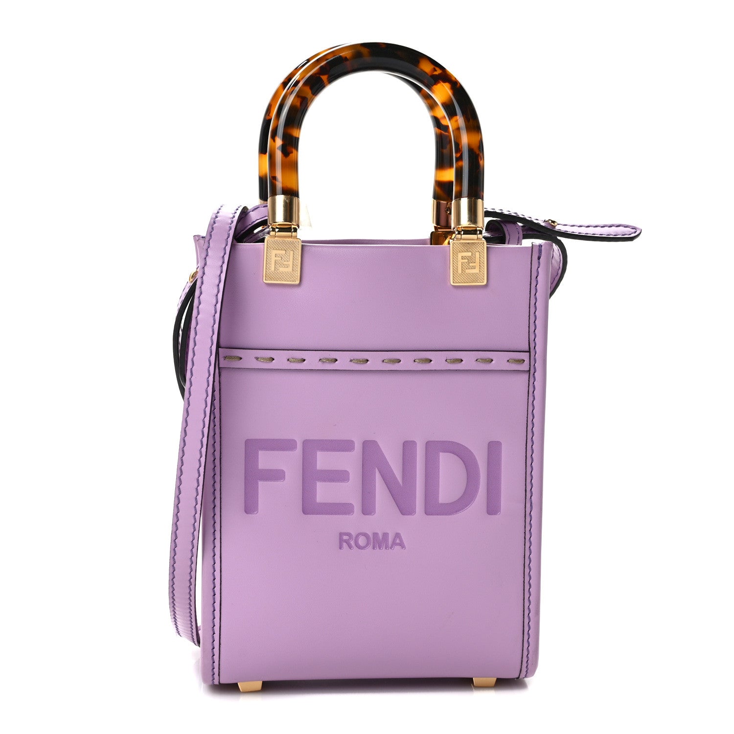 Fendi Vitello King Plexiglass Logo Embossed Mini Fendi Sunshine Shopper Tote Lavanda 1 of 12