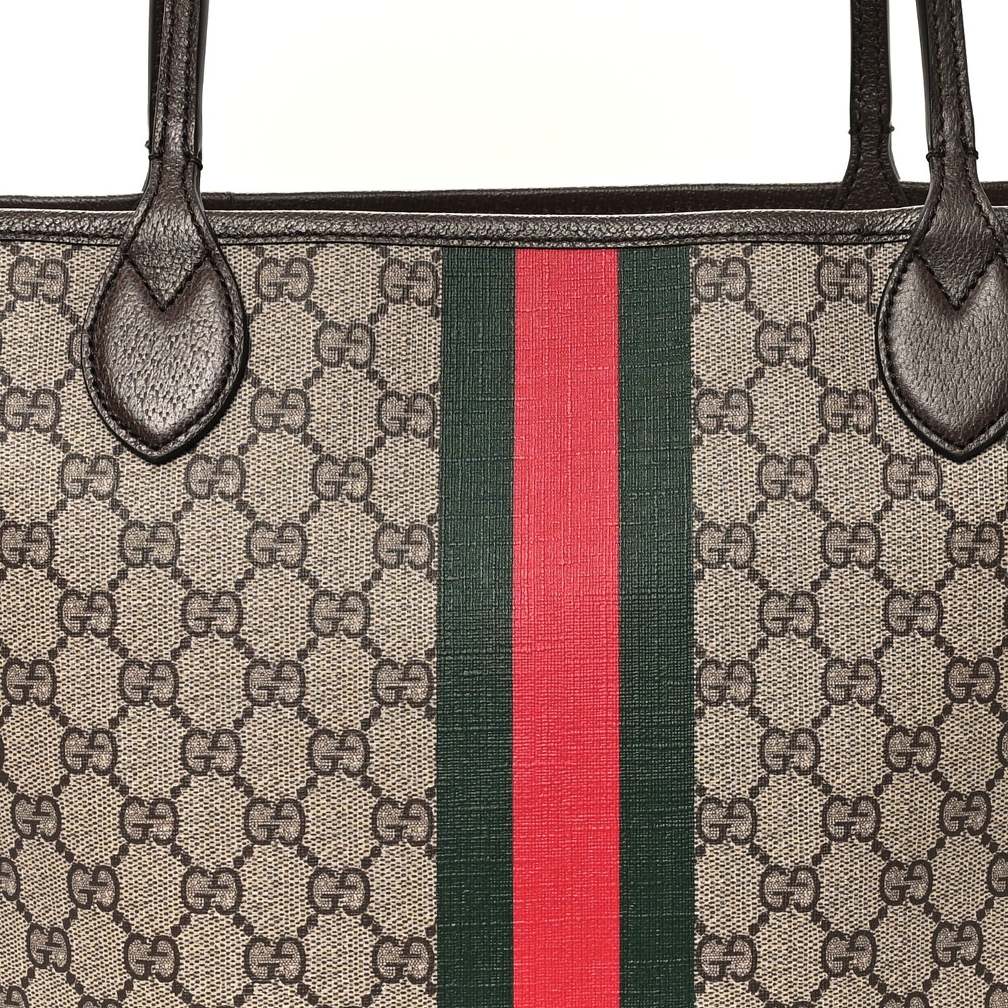 GG Supreme Monogram Textured Dollar Calfskin Web Large Ophidia Tote Beige Ebony New Acero