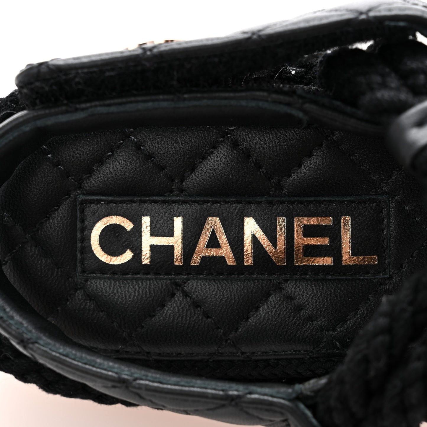 Cord Lambskin Quilted Logo Sandals 38 Black