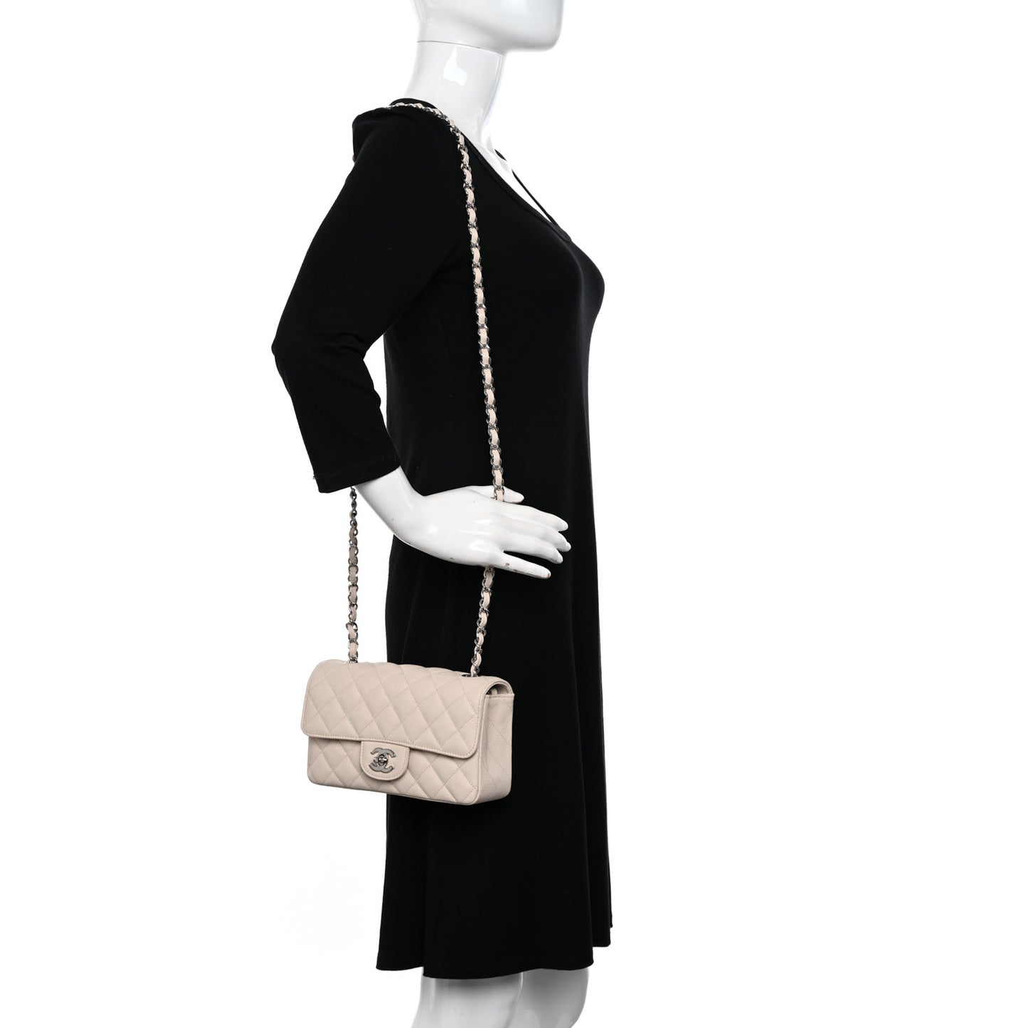 Caviar Quilted Mini Rectangular Flap Light Beige