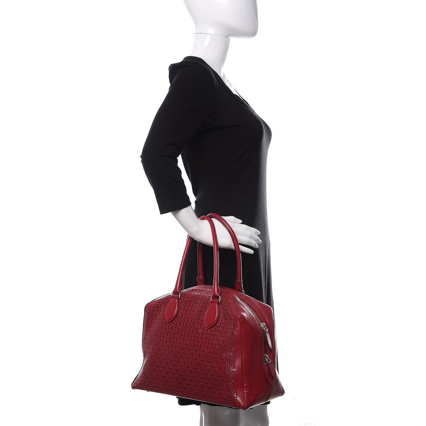 Calfskin Lux Laser Cut Tote Red