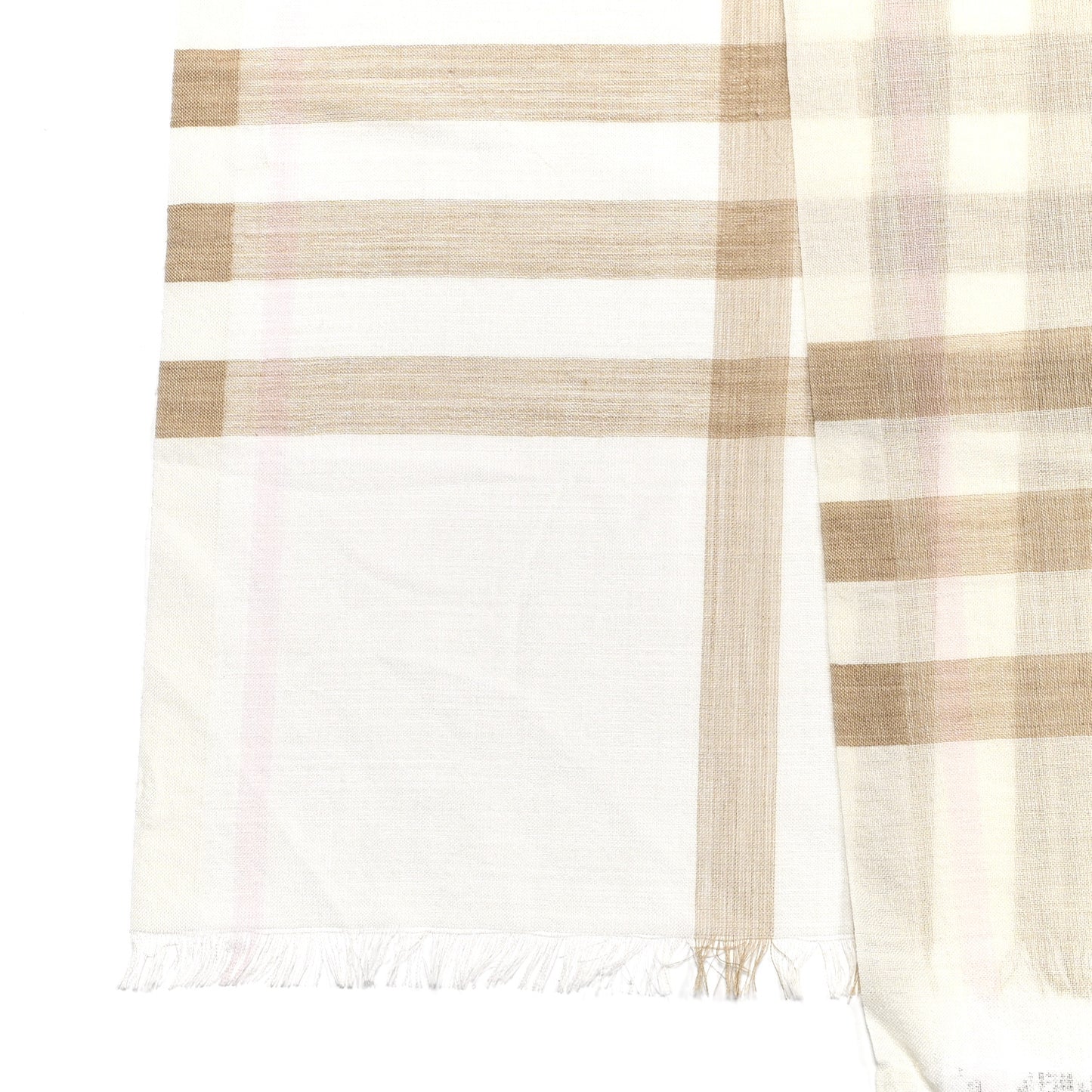Wool Silk Gauze Giant Check Scarf White Alabaster