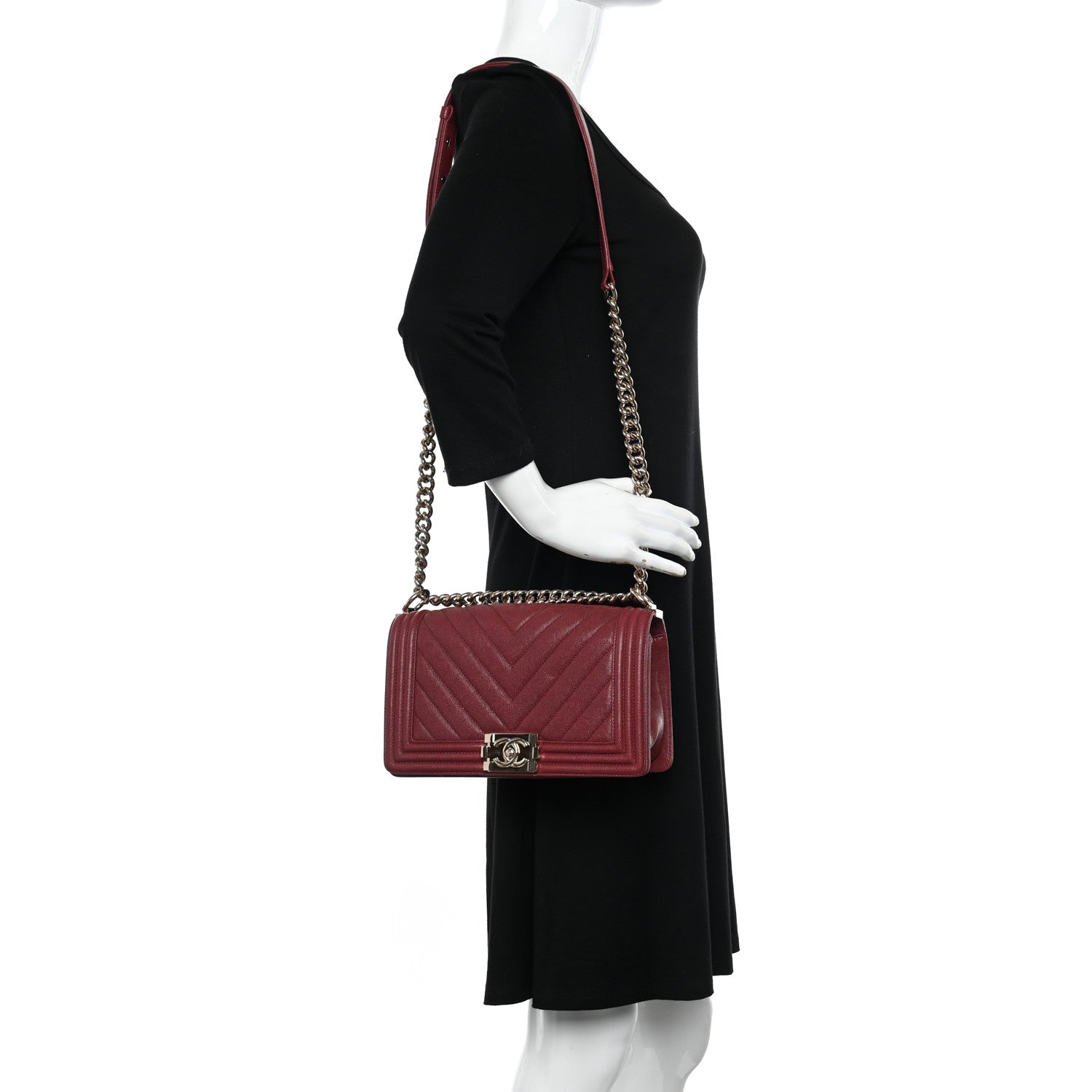 Chanel Caviar Chevron Quilted Medium Boy Flap Red 2 of 10