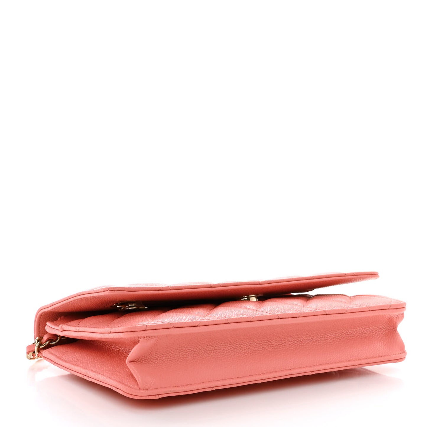 Caviar Quilted Wallet on Chain WOC Coral Pink