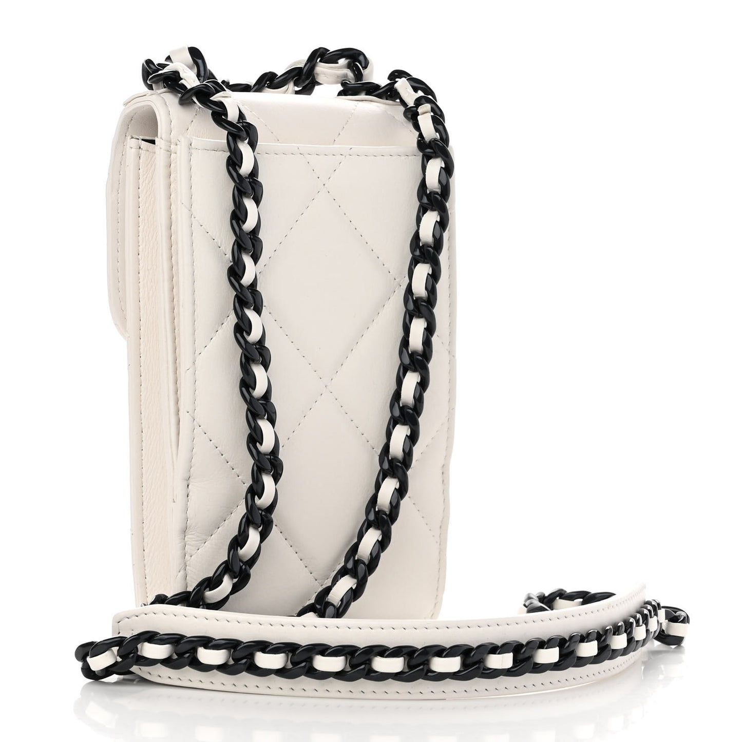 Lambskin Quilted Chanel 19 Phone Holder With Chain White