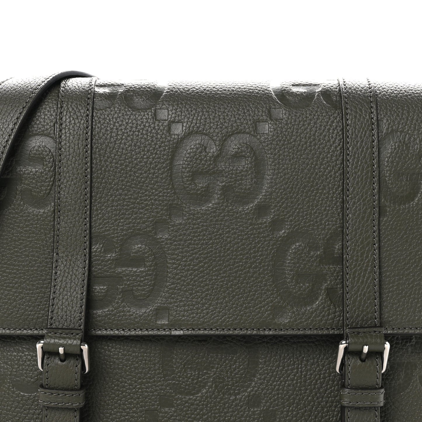 Calfskin Jumbo GG Embossed Double Buckle Medium Messenger Bag Dark Vintage Olive