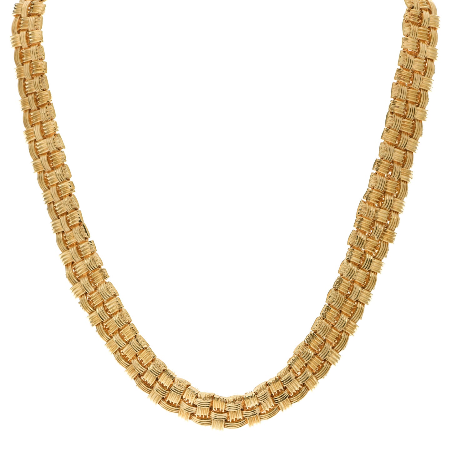 18K Yellow White Gold Diamond Appassionata Basket Weave Necklace
