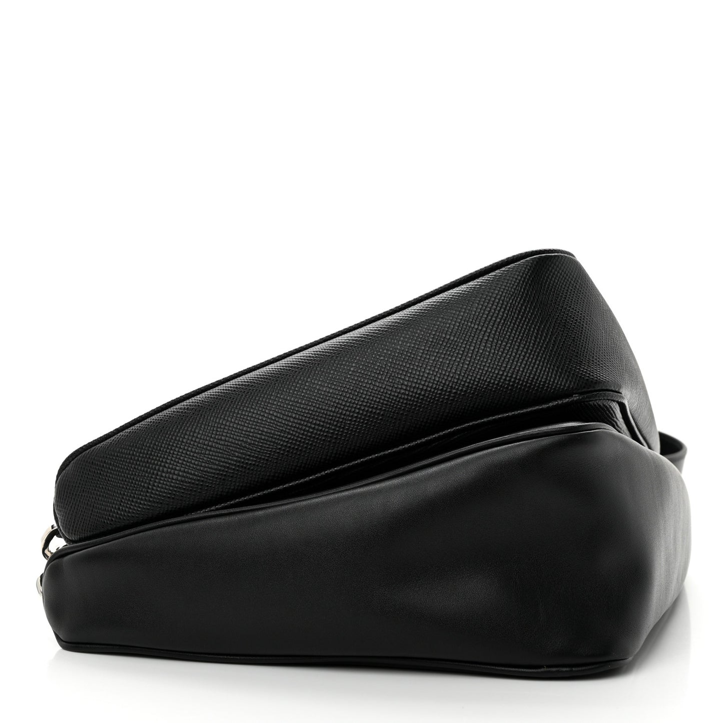 Vitello Saffiano Cuir Double Triangle Shoulder Bag Black