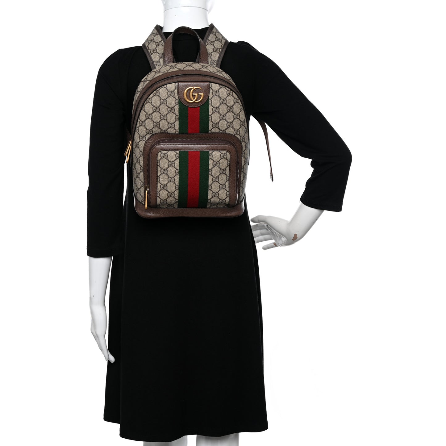 GG Supreme Monogram Calfskin Web Small Ophidia Day Backpack Beige Ebony New Acero